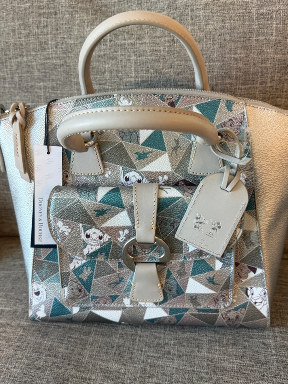 Dooney & Bourke Cream Teal Geometric Satchel - anniversary bag